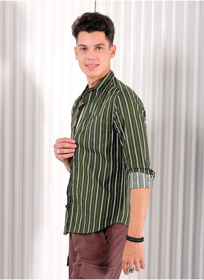 The Indian Garage Co Men Slim Fit Multi Striped Full Sleeves Cutaway Collar Casual Shirt  - Image 4