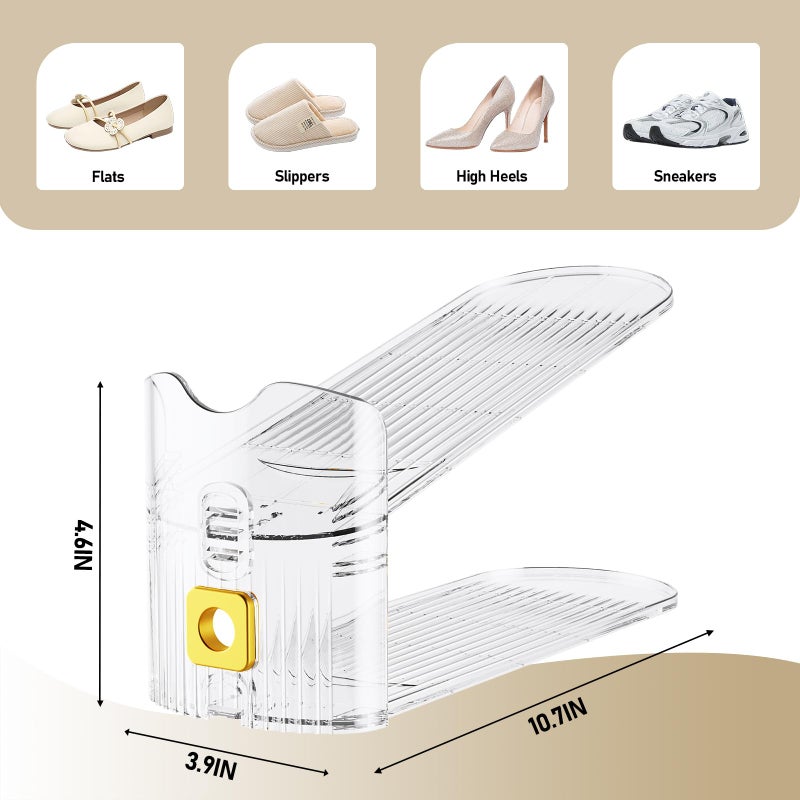 FENRUNXU Shoe Slots Organizer for Closet, Shoe Stacker Organizer Double Layer Stack Shoe Rack, Shoe Display Shelf 50% Space Saver Storage Holder for Closet, 20PACK - Image 4