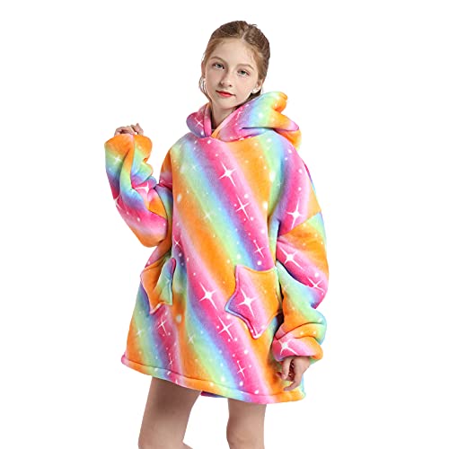 DESERT HOME Deserthome Wearable Blanket Hoodie for Kids 6-12YR Oversized Animal Hooded Blanket Super Soft Comfortable Warm Flannel Gold - Image 3