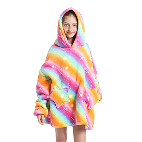 DESERT HOME Deserthome Wearable Blanket Hoodie for Kids 6-12YR Oversized Animal Hooded Blanket Super Soft Comfortable Warm Flannel Gold - Image 1