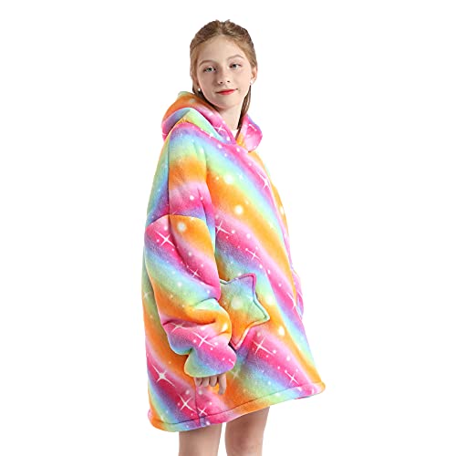 DESERT HOME Deserthome Wearable Blanket Hoodie for Kids 6-12YR Oversized Animal Hooded Blanket Super Soft Comfortable Warm Flannel Gold - Image 4