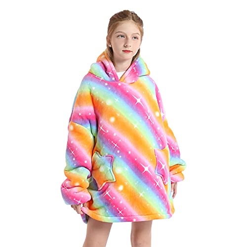 DESERT HOME Deserthome Wearable Blanket Hoodie for Kids 6-12YR Oversized Animal Hooded Blanket Super Soft Comfortable Warm Flannel Gold - Image 2