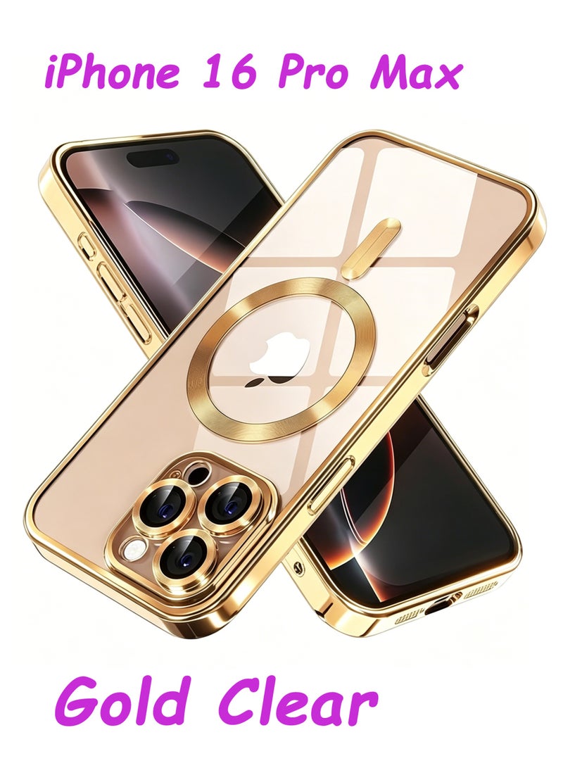 حافظة iPhone 16 Pro Max مع MagSafe ، مغناطيس قوي ، [غطاء رقيق مقاوم للصدمات] واقي عدسة كامل للكاميرا ، طلاء لامع ، مقاوم للاصفرار ، مقاوم للصدمات ، غطاء واقي ناعم ، مضاد للخدش وبصمات الإصبع ، ذهبي شفاف - Image 1