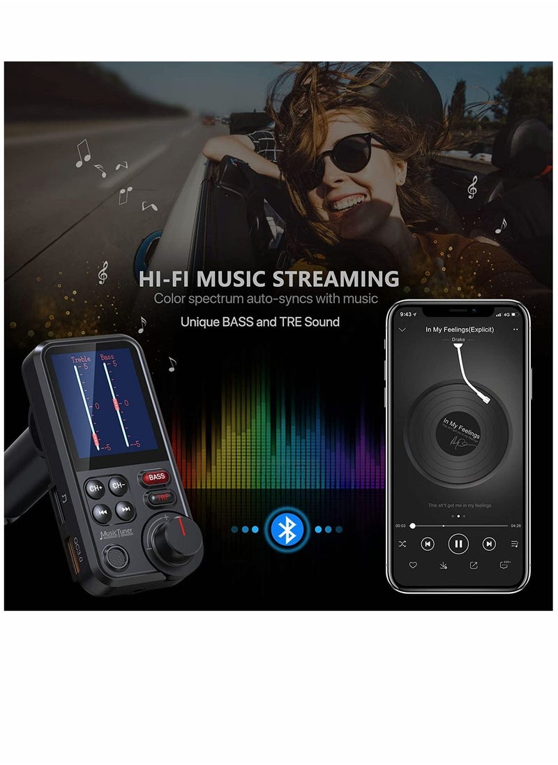 Y&D Bluetooth, FM Bluetooth Transmitter, for car, Strong Microphone Car Adapter, with 1.8" Color Screen, Treble, and Bass Sound Music Player-BT93  - Image 3