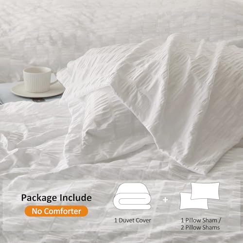 Cozyide White Duvet Cover Queen Size, Soft 3-Piece Seersucker Queen Duvet Cover Set, All Seasons Bedding Set with Zipper Closure and Corner Ties(90"x90", 2 Pillow Cases 20"x26") - Image 3