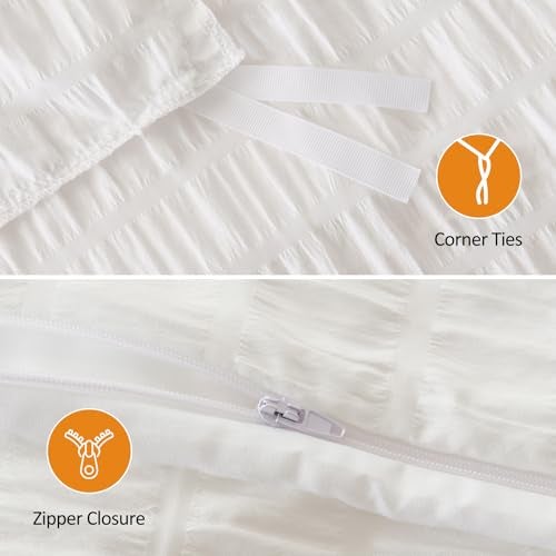 Cozyide White Duvet Cover Queen Size, Soft 3-Piece Seersucker Queen Duvet Cover Set, All Seasons Bedding Set with Zipper Closure and Corner Ties(90"x90", 2 Pillow Cases 20"x26") - Image 4