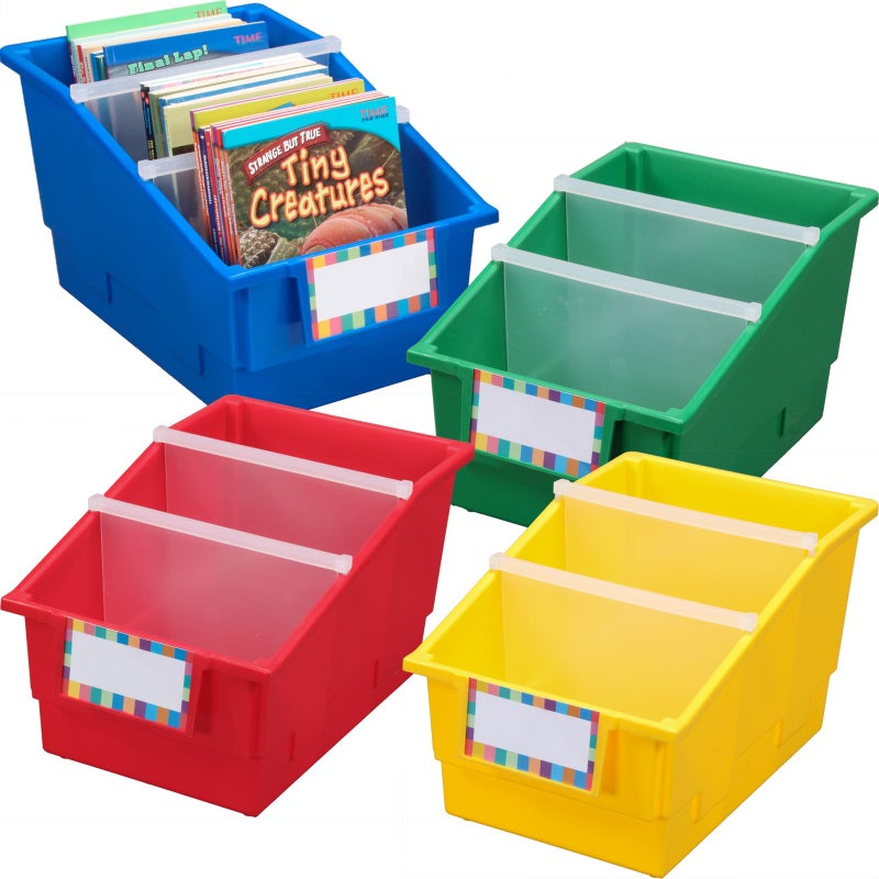 Really Good Stuff Chapter Book Classroom Library Bins with Dividers 875 x 135 x 775 4 Pack Rainbow Large Plastic Bin Organizers for Book Organization Documents Files Magazines