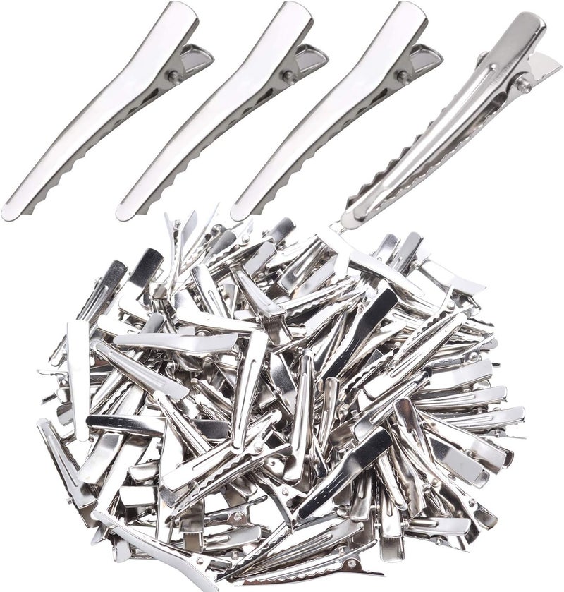 Single Prong Alligator Hairpins,100 Pieces Silver Metal Curl Crocodile Hair Clips Teeth Bows Holders Accessories for Hair Care Salon Woman DIY Craft, 39mm
