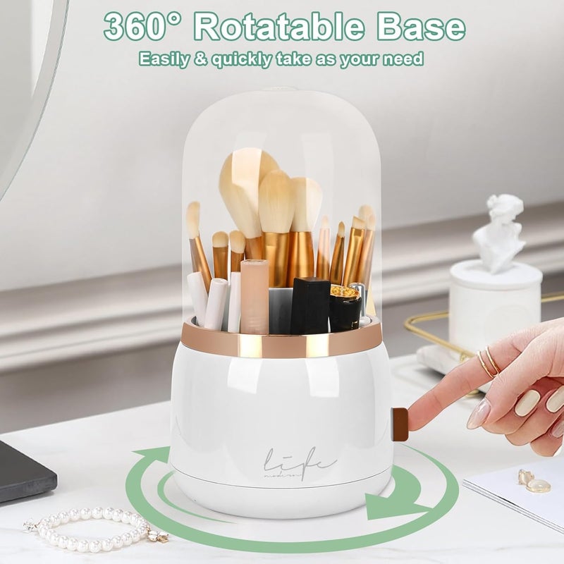 Snivy Snivy Makeup Organiser Brush Holder, 360 Rotating Cosmetics Organizer, Large Capacity Storage Box with Lid, Dustproof & Waterproof 6 Slot Makeup Brush Container - Multicolor  - Image 4