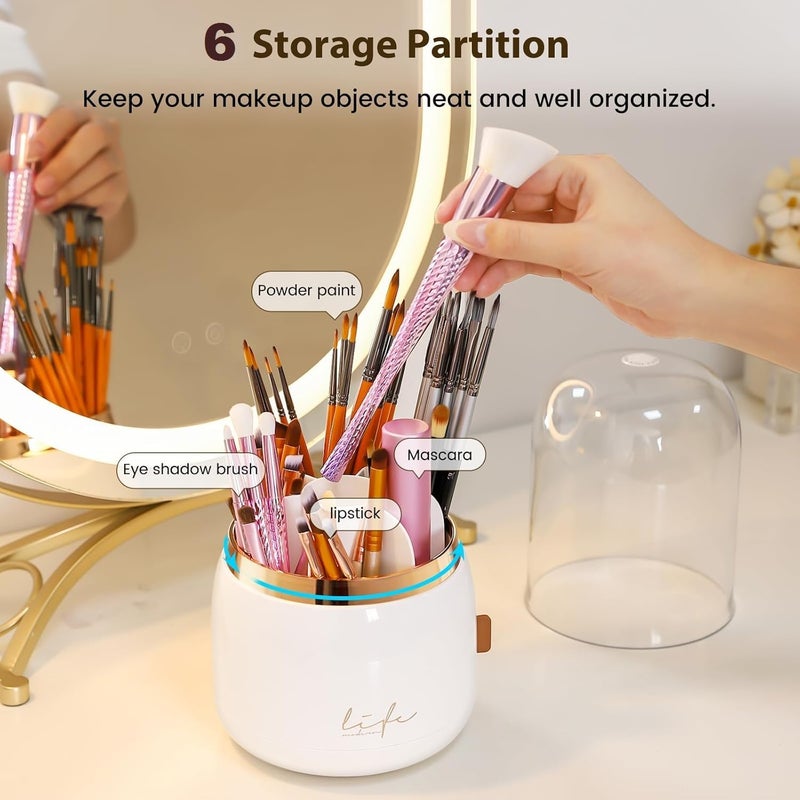 Snivy Snivy Makeup Organiser Brush Holder, 360 Rotating Cosmetics Organizer, Large Capacity Storage Box with Lid, Dustproof & Waterproof 6 Slot Makeup Brush Container - Multicolor  - Image 5