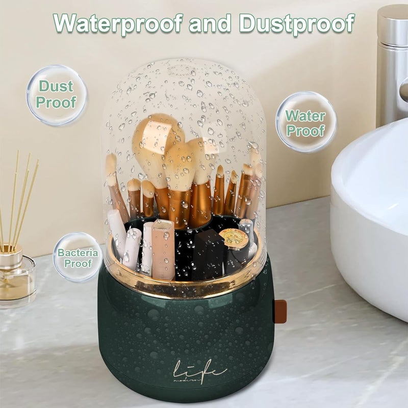 Snivy Snivy Makeup Organiser Brush Holder, 360 Rotating Cosmetics Organizer, Large Capacity Storage Box with Lid, Dustproof & Waterproof 6 Slot Makeup Brush Container - Multicolor  - Image 3