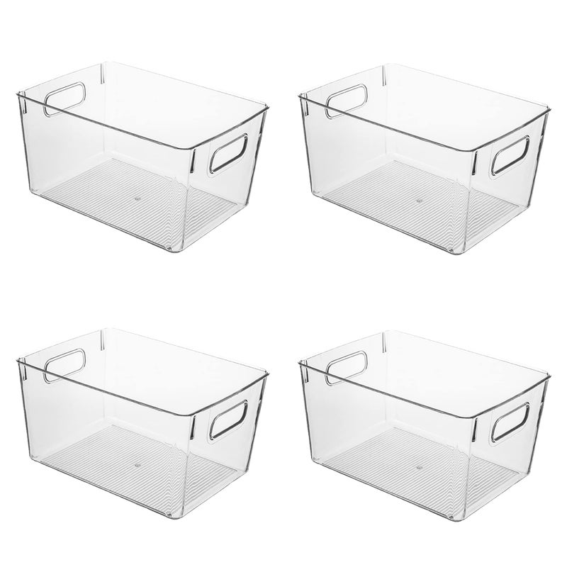 Amtido Clear Plastic Storage Bins for Fridge Cupboard Pantry and Kitchen  Versatile Kitchen Storage Organiser for Food Fruit Vegetable Cleaning Products and Clothing Storage 4Pack