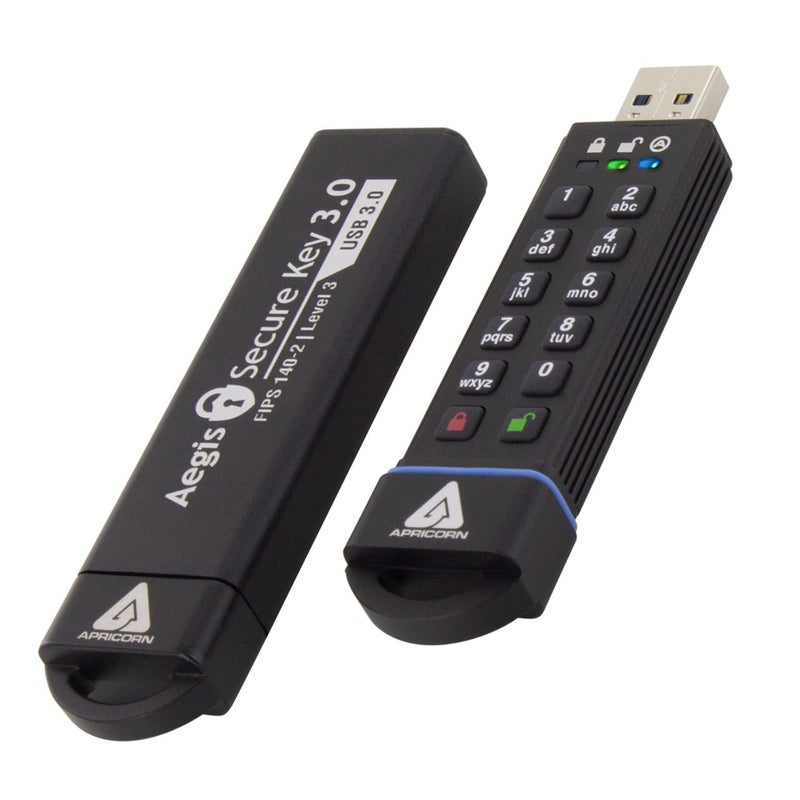 Apricorn 120GB Aegis Secure Key FIPS 140-2 Level 3 Validated 256-bit Encryption USB 3.0 Flash Drive (ASK3-120GB) - Image 1