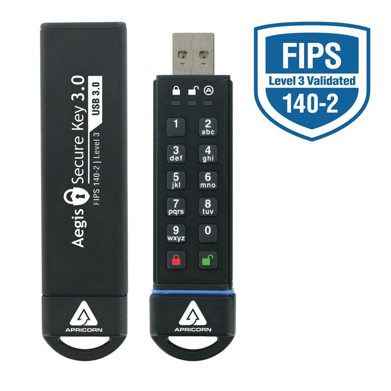 Apricorn 120GB Aegis Secure Key FIPS 140-2 Level 3 Validated 256-bit Encryption USB 3.0 Flash Drive (ASK3-120GB) - Image 2