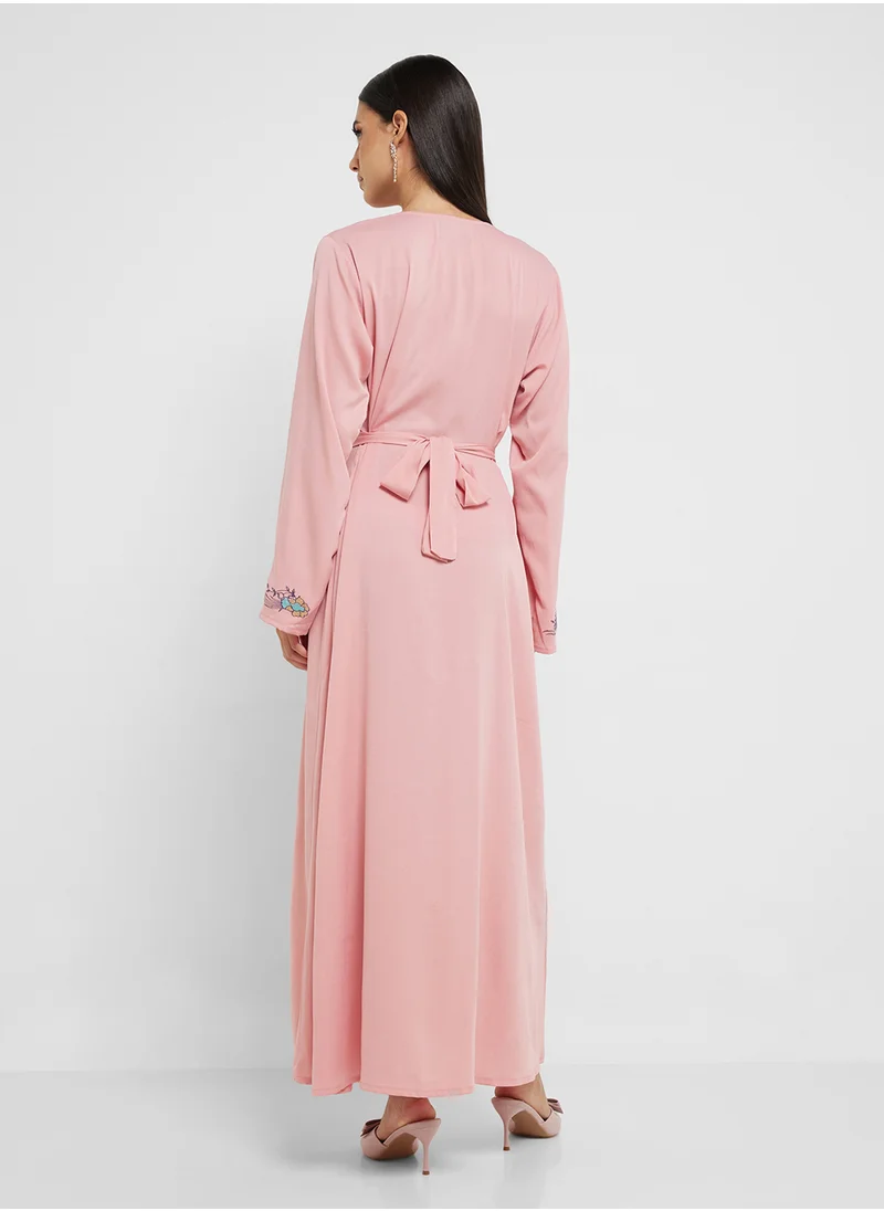 hayas closet Straight Sleeve V-Neck Embroidered Abaya