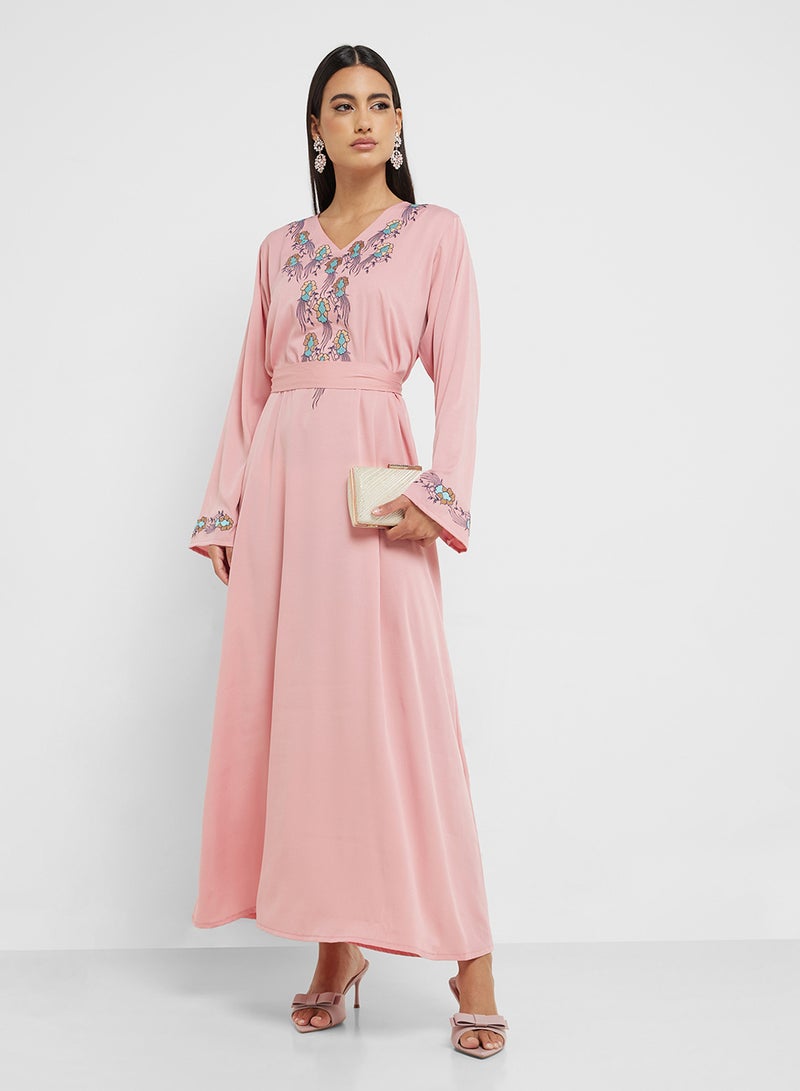 hayas closet Straight Sleeve V-Neck Embroidered Abaya - Image 1