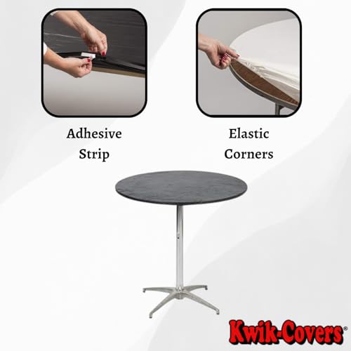 Kwik-Covers 30" Round Fitted Plastic Table Covers, Bundle of 5 (Black) - Image 3