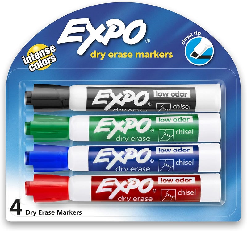 إكسبو أقلام مسح ضوئي من EXPO برائحة خفيفة، نهاية مثل المطرقة، ألوان متنوعة، 4 قطع - Image 1
