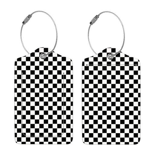 Anikathy 2 Pcs Luggage Tags for Suitcases, PU Leather Cruise Ship Luggage Tags with Privacy Cover Label Address Card and Durable Metal Ring Suitable for Men Women Handbags Backpacks,Black and White Square - Image 4