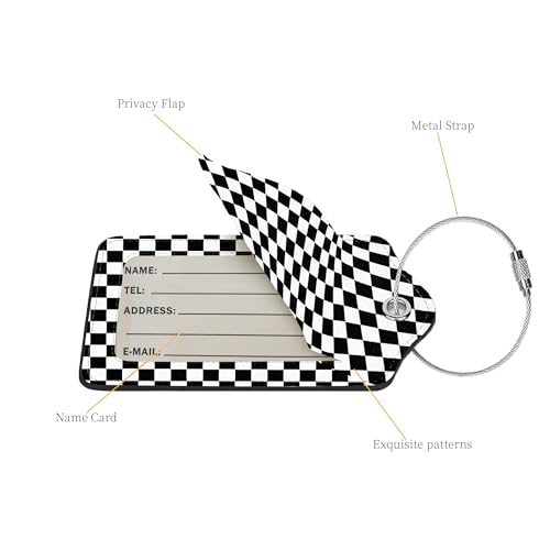 Anikathy 2 Pcs Luggage Tags for Suitcases, PU Leather Cruise Ship Luggage Tags with Privacy Cover Label Address Card and Durable Metal Ring Suitable for Men Women Handbags Backpacks,Black and White Square - Image 2
