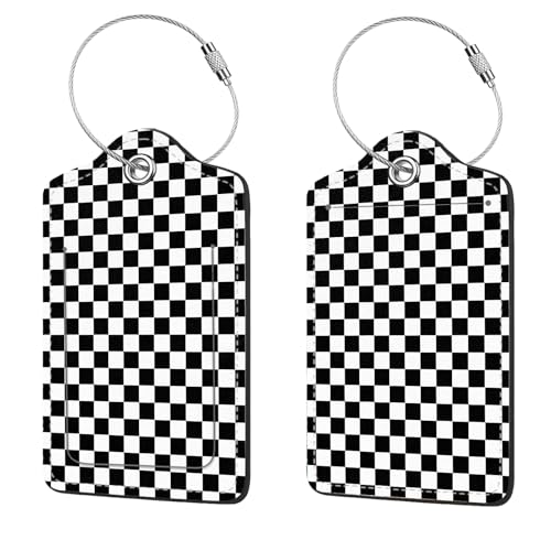 Anikathy 2 Pcs Luggage Tags for Suitcases, PU Leather Cruise Ship Luggage Tags with Privacy Cover Label Address Card and Durable Metal Ring Suitable for Men Women Handbags Backpacks,Black and White Square - Image 1