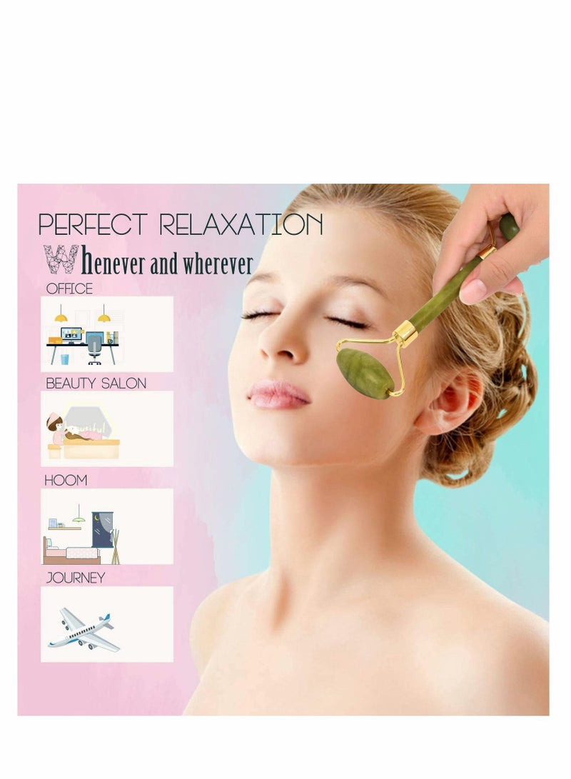 NIBEMINENT 4 Pieces Jade Roller Face Massager Gua Sha Gift Kit Eye and Facia Skin Care Tool Reduces Wrinkles Tightens Natural Real Stone Anti Aging Facial - Image 2