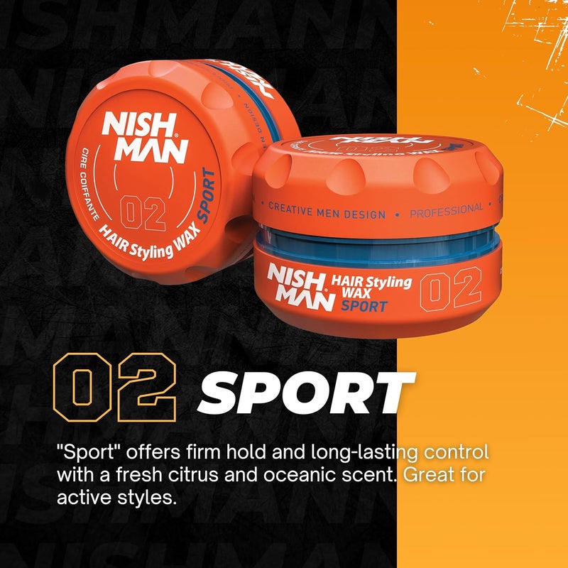 NISHMAN Hair Styling Wax for Men, 02 Sport, 150 ml, Tropical Fruits Scent | Shine Look | Edge Control | Ultra High Strong Hold | Wax Stick Hair | Men's Hair Gel - Image 4