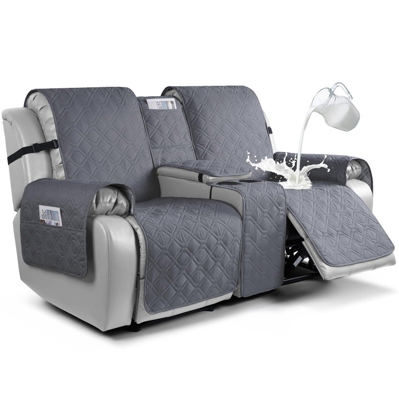 VANSOFY Loveseat Recliner Cover with Console 100 Waterproof Sofa Slipcovers NonSlip Reclining Couch Cover Split Sofa Covers Furniture Protector for Pets DogsDark Gray