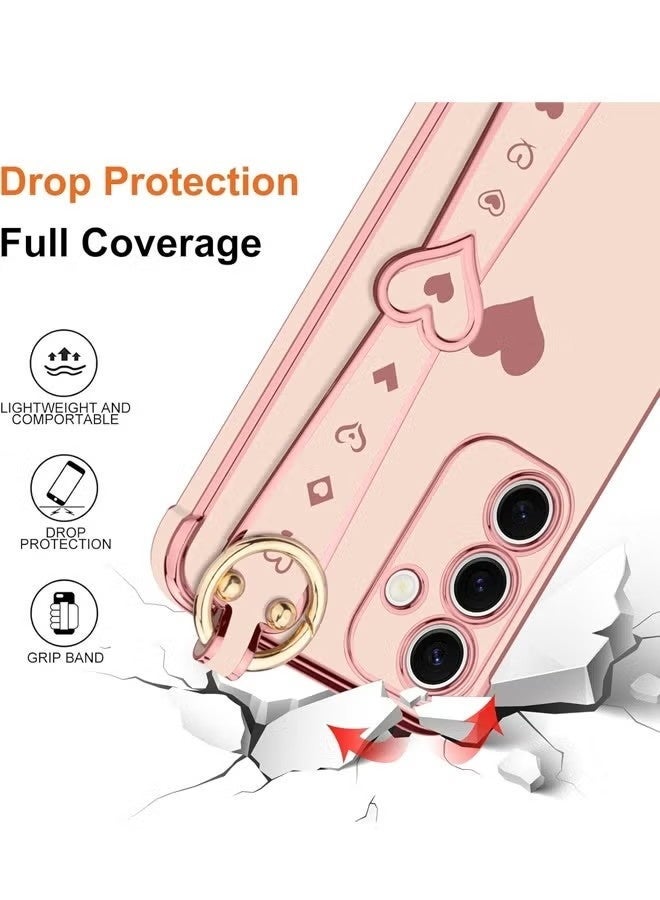 Samsung Galaxy A16 Case Cute Love-Heart Plating Strap Phone Cover for Women Girls Bling Silicone Camera Protection Bumper Shockproof Phone Case - Image 3