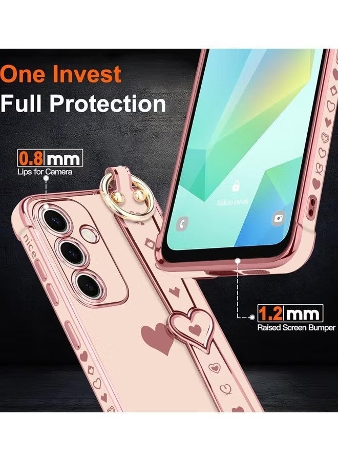 Samsung Galaxy A16 Case Cute Love-Heart Plating Strap Phone Cover for Women Girls Bling Silicone Camera Protection Bumper Shockproof Phone Case - Image 2