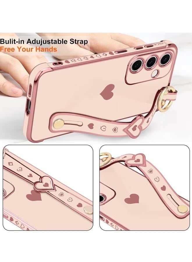 Samsung Galaxy A16 Case Cute Love-Heart Plating Strap Phone Cover for Women Girls Bling Silicone Camera Protection Bumper Shockproof Phone Case - Image 4