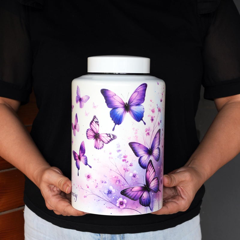 Mianachilu Large Cremation Urn for Adult Female Male Ashes, Decorative Funeral Keepsake Memorial Urns for Human Women Man Mom Dad Remains with Velvet Bag(Heavenly Butterfly) - Image 4