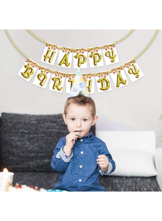 Wobbox White & Golden Balloon Font Happy Birthday Bunting Banner/Birthday Banner Decoration/Happy Birthday Decoration - Image 5