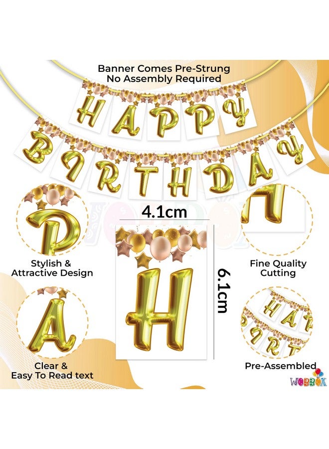 Wobbox White & Golden Balloon Font Happy Birthday Bunting Banner/Birthday Banner Decoration/Happy Birthday Decoration - Image 2