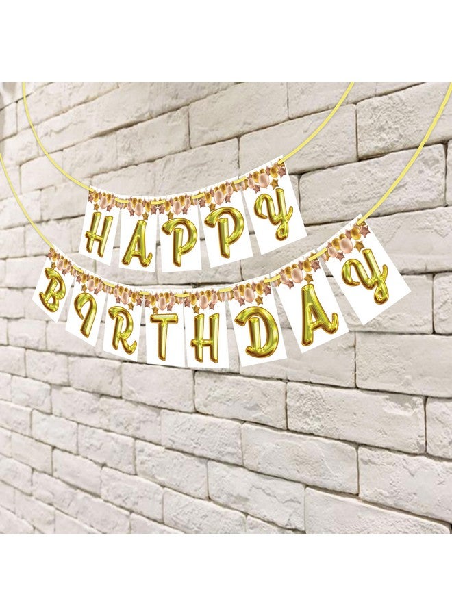 Wobbox White & Golden Balloon Font Happy Birthday Bunting Banner/Birthday Banner Decoration/Happy Birthday Decoration - Image 4