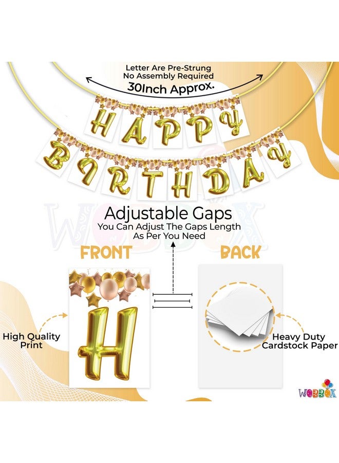 Wobbox White & Golden Balloon Font Happy Birthday Bunting Banner/Birthday Banner Decoration/Happy Birthday Decoration - Image 3