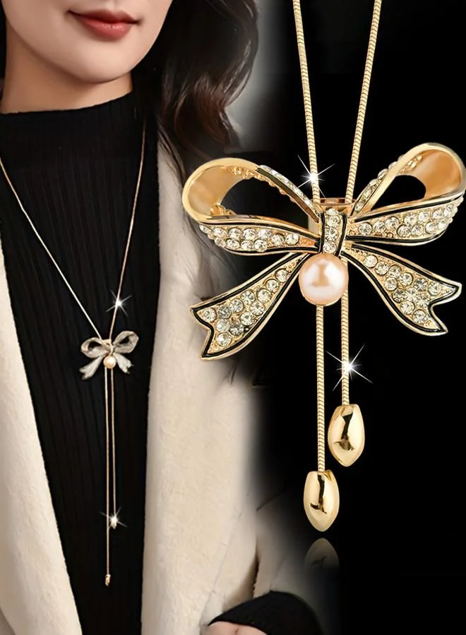 تايك تو Take Two Embellished Bow Detail Necklace