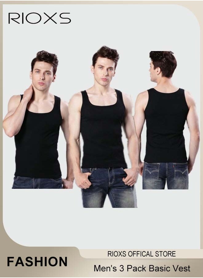 RIOXS - Men's 3-Pack Basic Workout Tank Top Set Athletic Muscle Vest Bodybuilding Quick Dry Sleeveless T-Shirt - Image 1