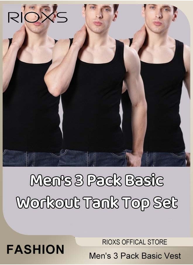 RIOXS - Men's 3-Pack Basic Workout Tank Top Set Athletic Muscle Vest Bodybuilding Quick Dry Sleeveless T-Shirt - Image 1