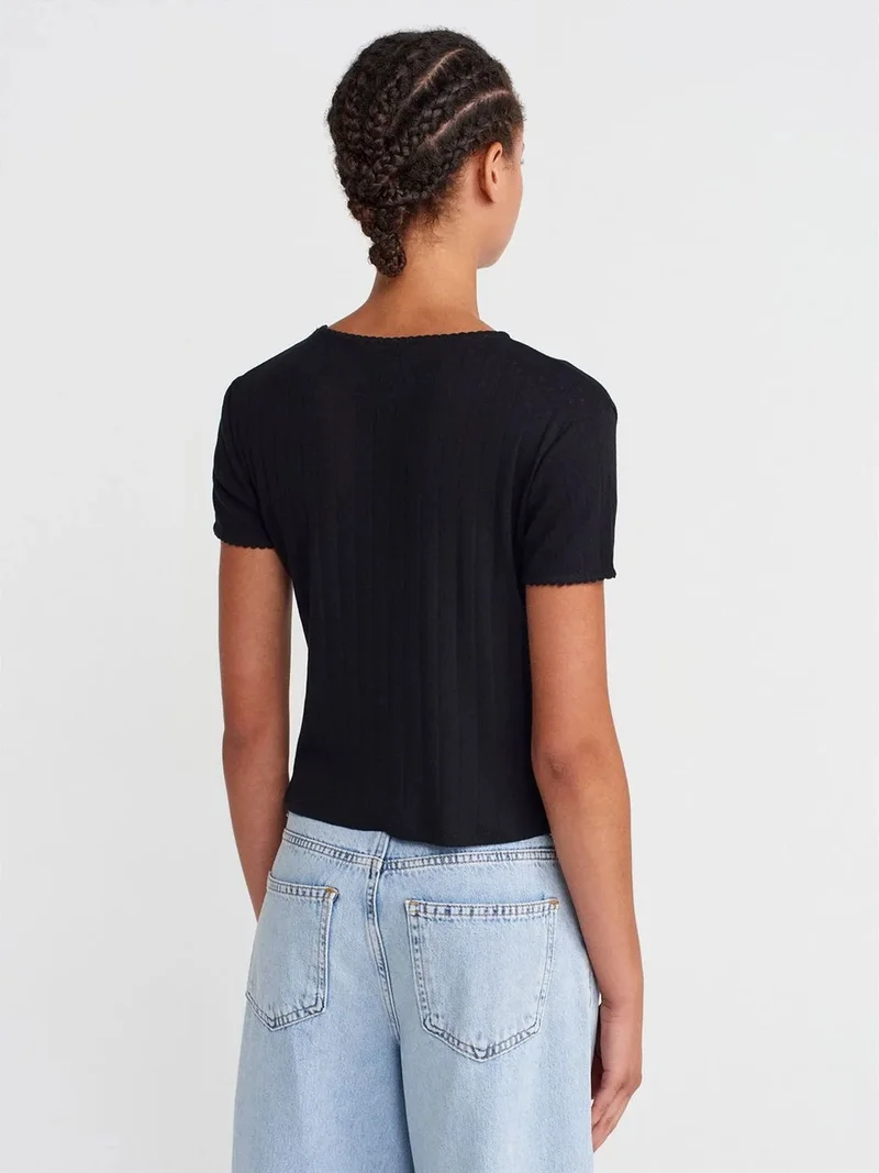 ديلفين DILVIN Women's Ribbed Crop T-Shirt
