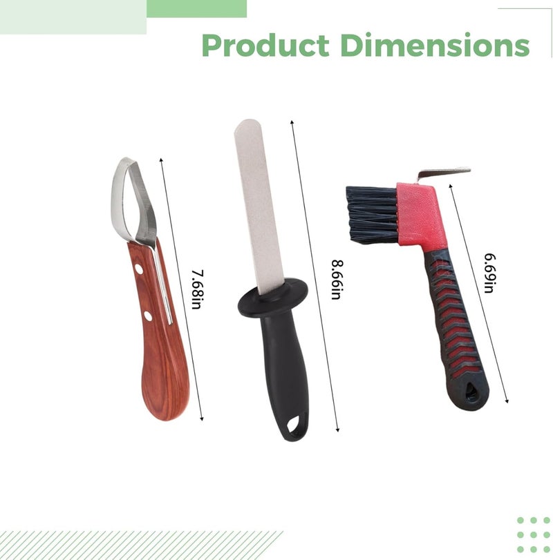 Complete Horse Hoof Trimming Tools Set, Stainless Steel Knife with Sharpener and Hoof Brush - Image 4