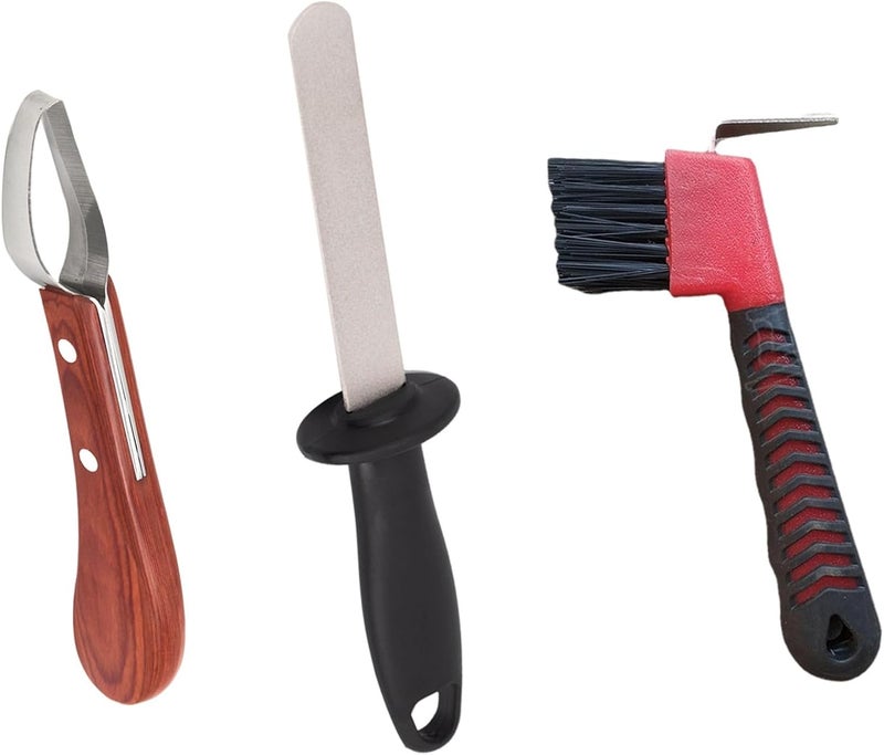 Complete Horse Hoof Trimming Tools Set, Stainless Steel Knife with Sharpener and Hoof Brush - Image 1