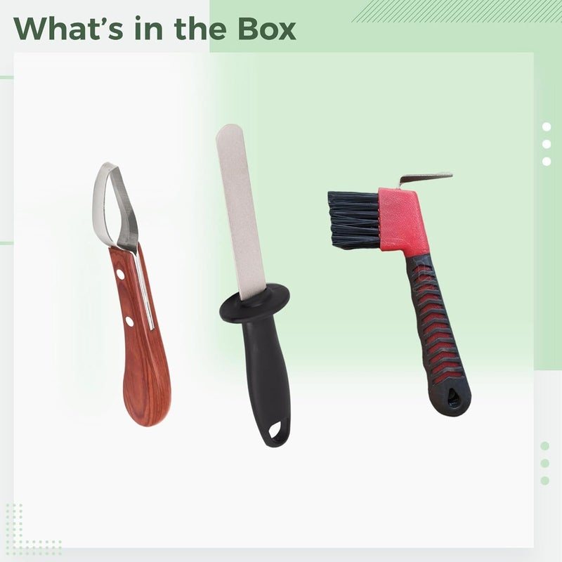 Complete Horse Hoof Trimming Tools Set, Stainless Steel Knife with Sharpener and Hoof Brush - Image 5