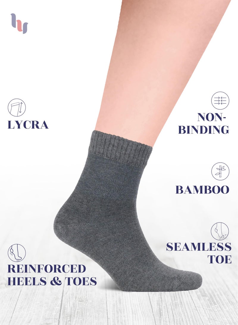 Hugh Ugoli Diabetic Socks for Men, Loose Ankle Socks Rayon, Extra-Wide, Thin, Seamless Toe and Non-Binding Top, 4 Pairs, Melange Gray, Shoe Size: 11-13 - Image 2