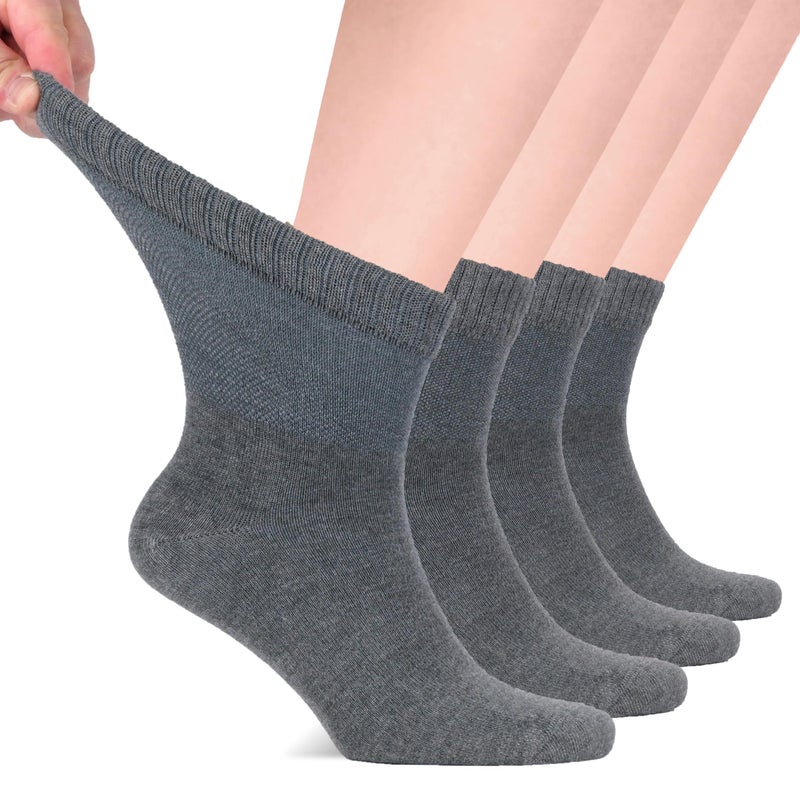 Hugh Ugoli Diabetic Socks for Men, Loose Ankle Socks Rayon, Extra-Wide, Thin, Seamless Toe and Non-Binding Top, 4 Pairs, Melange Gray, Shoe Size: 11-13 - Image 1