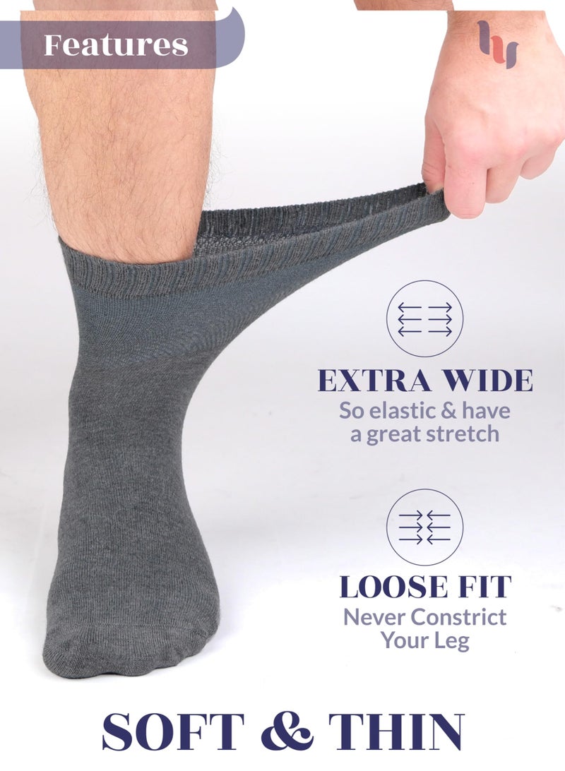 Hugh Ugoli Diabetic Socks for Men, Loose Ankle Socks Rayon, Extra-Wide, Thin, Seamless Toe and Non-Binding Top, 4 Pairs, Melange Gray, Shoe Size: 11-13 - Image 3