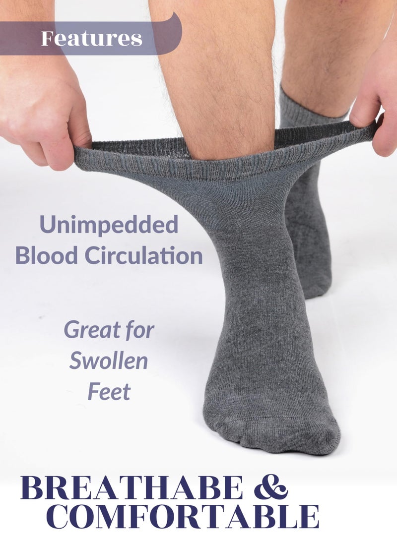 Hugh Ugoli Diabetic Socks for Men, Loose Ankle Socks Rayon, Extra-Wide, Thin, Seamless Toe and Non-Binding Top, 4 Pairs, Melange Gray, Shoe Size: 11-13 - Image 5