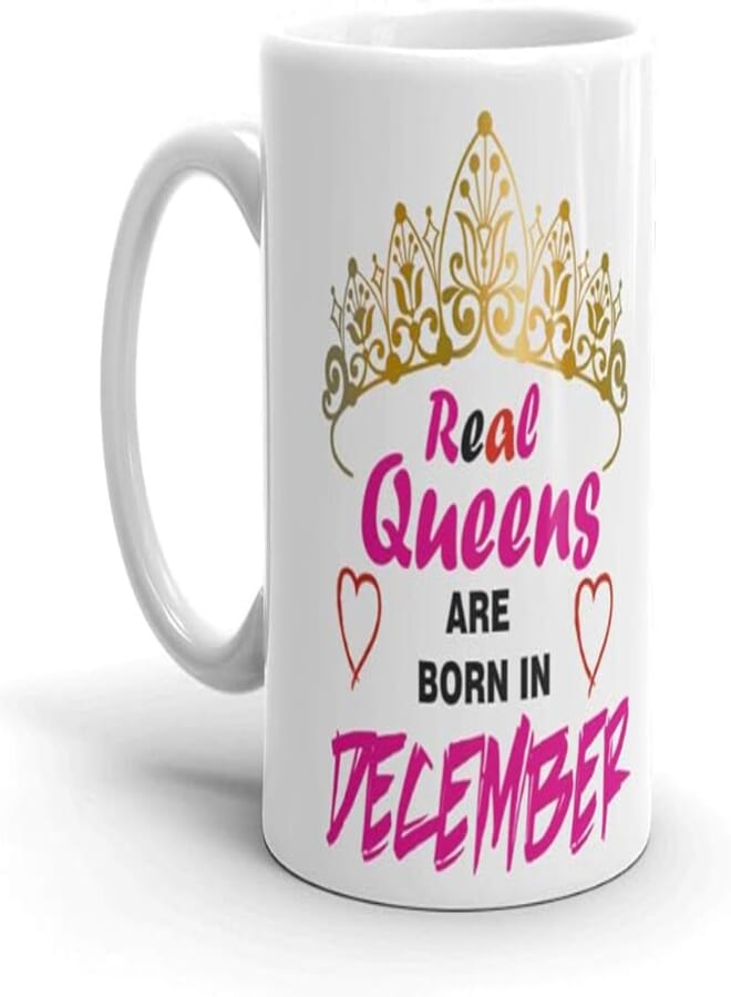 NRSON® White Printed Ceramic Coffee Mug for Real Queens are Born in December(Mug 330 ml)