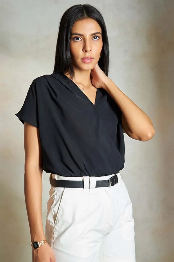 Virgio VIRGIO Twill Overlap V-Neck Bodysuit