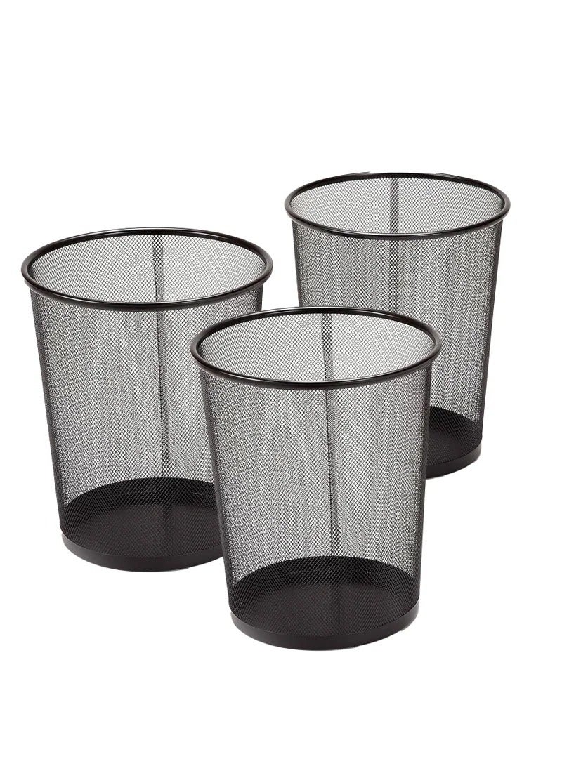 3-Piece Round Mash Waste Basket Trash Black - Image 1